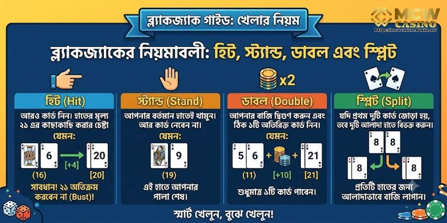 হিট, স্ট্যান্ড, ডাবল ও স্প্লিটের নিয়ম হিট, স্ট্যান্ড, ডাবল ও স্প্লিটের নিয়ম